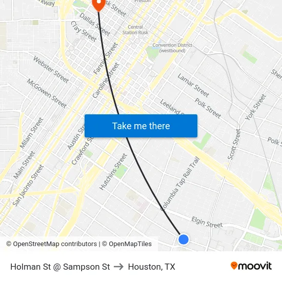 Holman St @ Sampson St to Houston, TX map