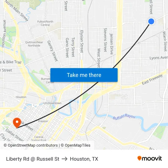 Liberty Rd @ Russell St to Houston, TX map