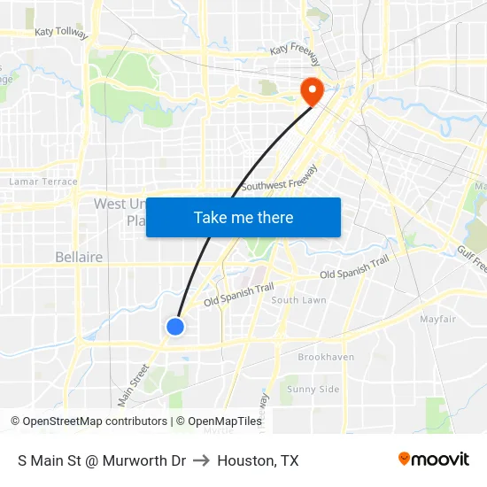 S Main St @ Murworth Dr to Houston, TX map