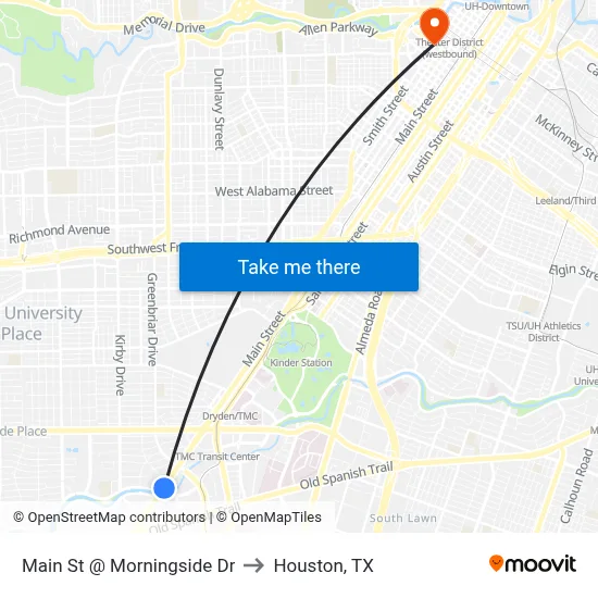 Main St @ Morningside Dr to Houston, TX map