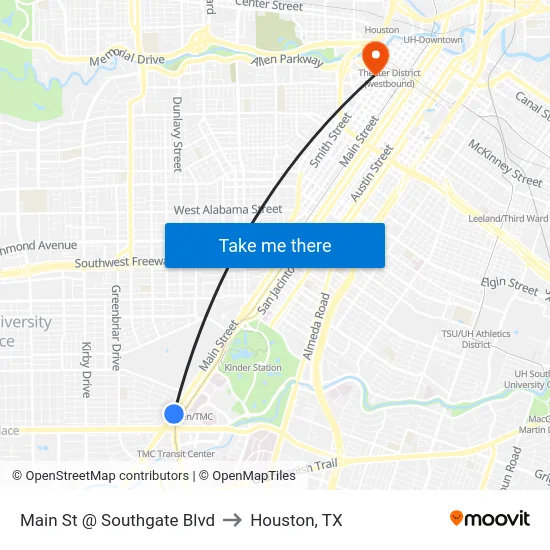 Main St @ Southgate Blvd to Houston, TX map