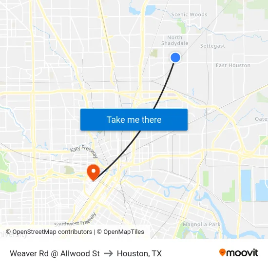 Weaver Rd @ Allwood St to Houston, TX map