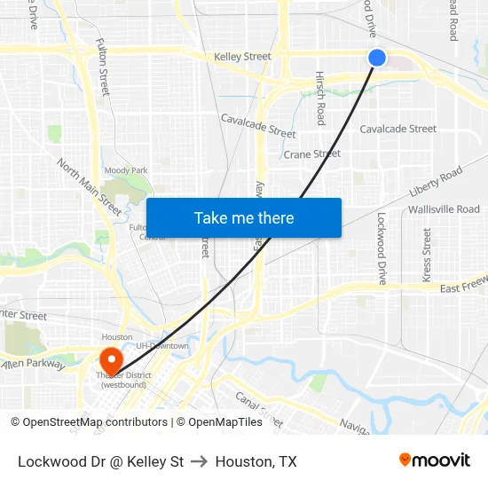 Lockwood Dr @ Kelley St to Houston, TX map