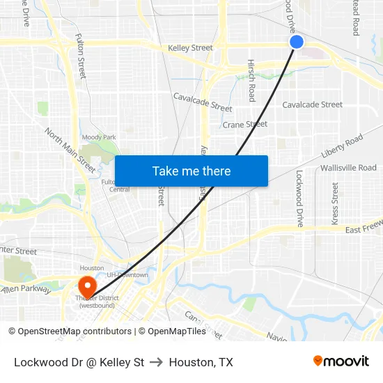 Lockwood Dr @ Kelley St to Houston, TX map