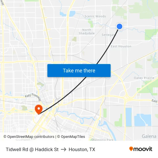 Tidwell Rd @ Haddick St to Houston, TX map