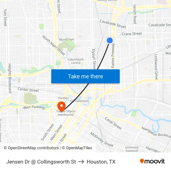 Jensen Dr @ Collingsworth St to Houston, TX map