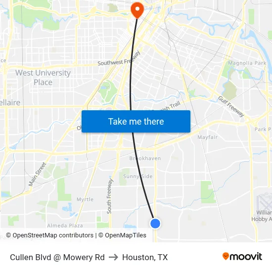 Cullen Blvd @ Mowery Rd to Houston, TX map
