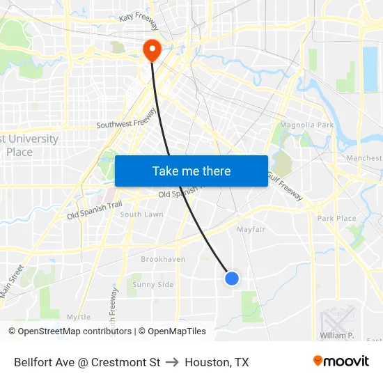 Bellfort Ave @ Crestmont St to Houston, TX map