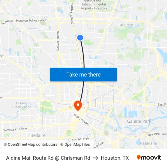 Aldine Mail Route Rd @ Chrisman Rd to Houston, TX map