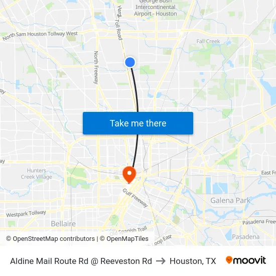 Aldine Mail Route Rd @ Reeveston Rd to Houston, TX map