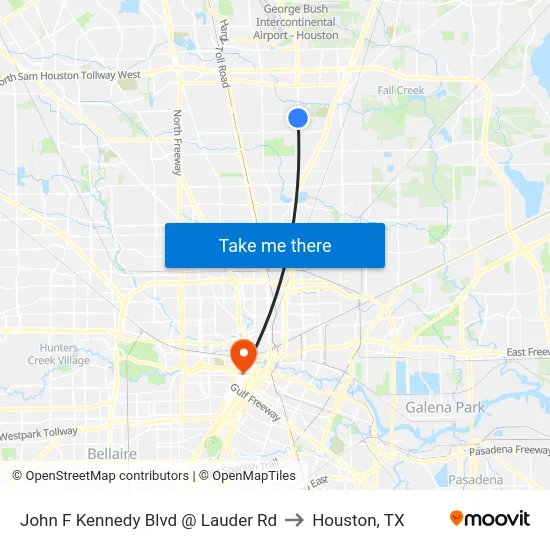 John F Kennedy Blvd @ Lauder Rd to Houston, TX map
