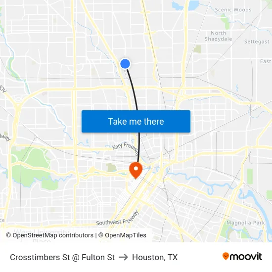 Crosstimbers St @ Fulton St to Houston, TX map