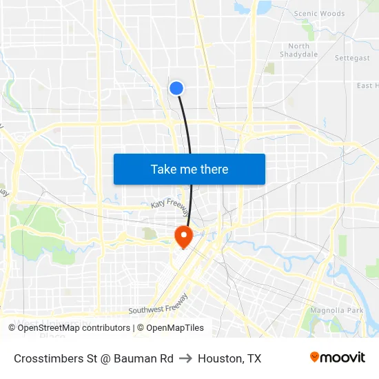Crosstimbers St @ Bauman Rd to Houston, TX map