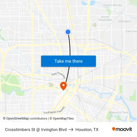 Crosstimbers St @ Irvington Blvd to Houston, TX map