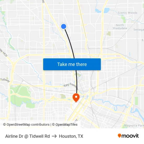 Airline Dr @ Tidwell Rd to Houston, TX map