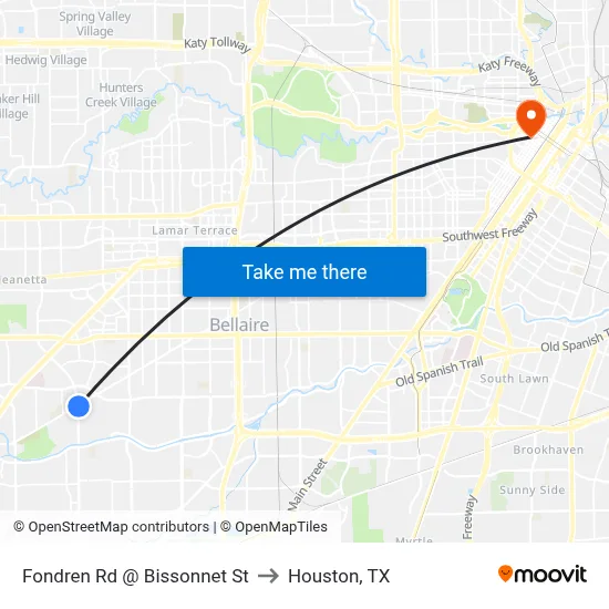 Fondren Rd @ Bissonnet St to Houston, TX map