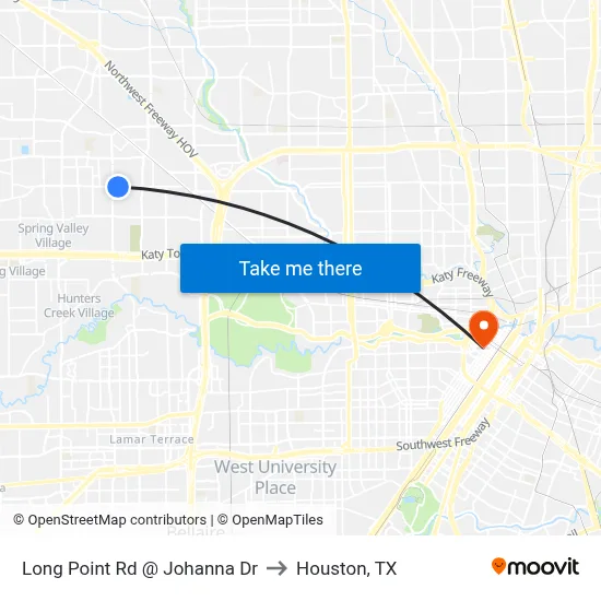 Long Point Rd @ Johanna Dr to Houston, TX map
