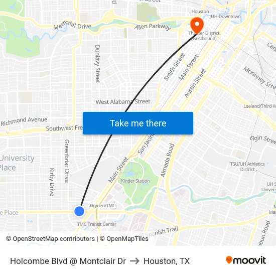 Holcombe Blvd @ Montclair Dr to Houston, TX map