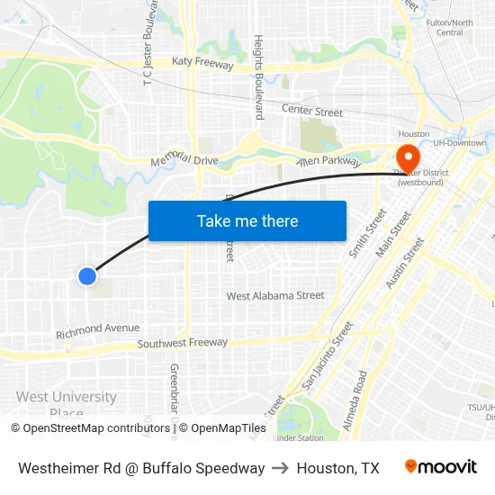 Westheimer Rd @ Buffalo Speedway to Houston, TX map