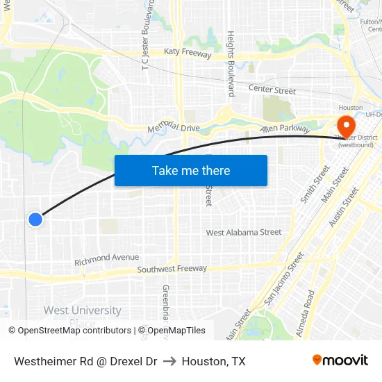 Westheimer Rd @ Drexel Dr to Houston, TX map