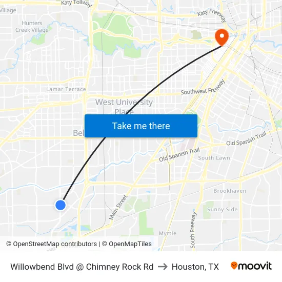 Willowbend Blvd @ Chimney Rock Rd to Houston, TX map