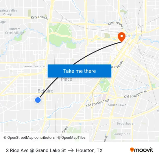 S Rice Ave @ Grand Lake St to Houston, TX map