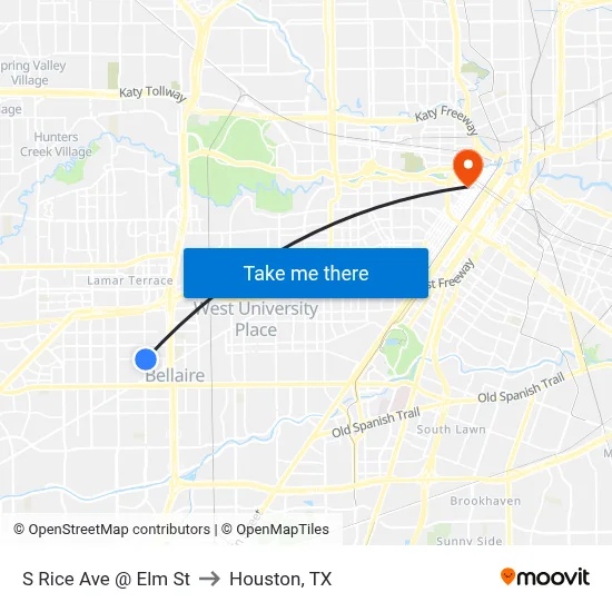 S Rice Ave @ Elm St to Houston, TX map