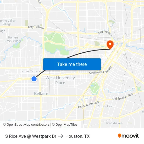 S Rice Ave @ Westpark Dr to Houston, TX map