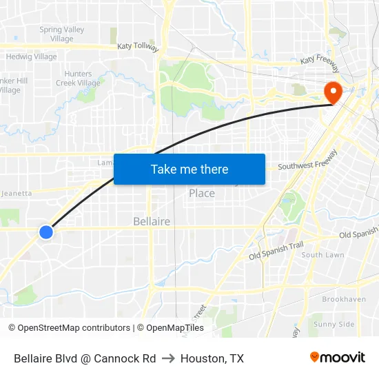 Bellaire Blvd @ Cannock Rd to Houston, TX map