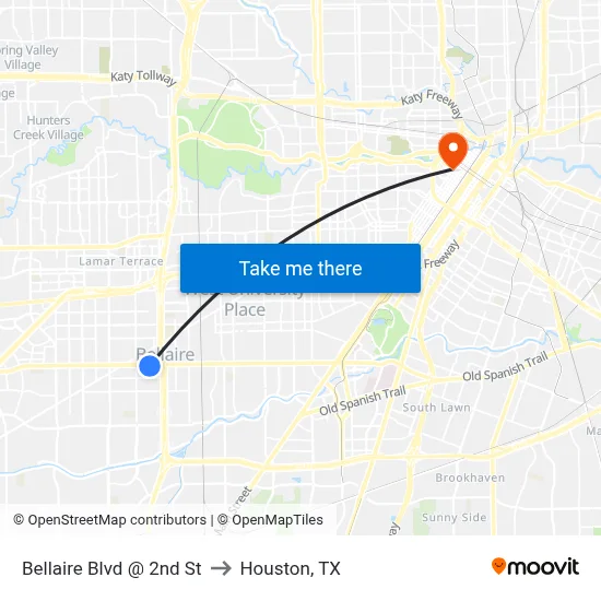 Bellaire Blvd @ 2nd St to Houston, TX map