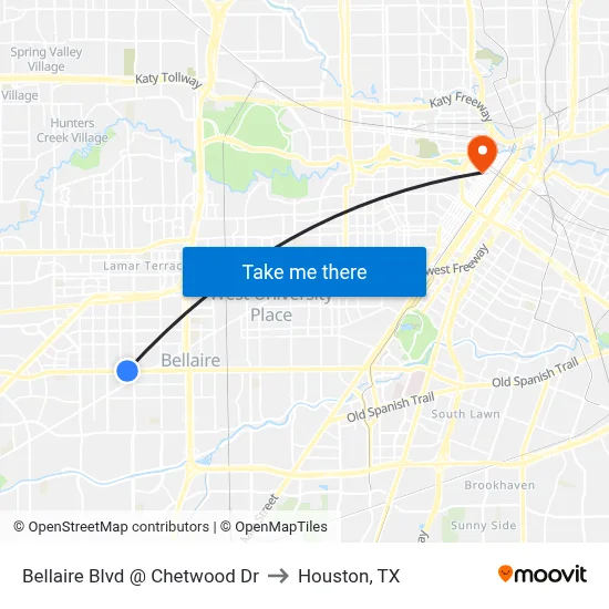 Bellaire Blvd @ Chetwood Dr to Houston, TX map