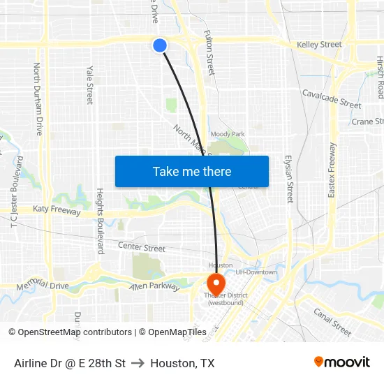 Airline Dr @ E 28th St to Houston, TX map
