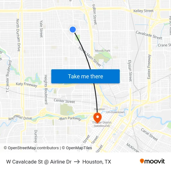 W Cavalcade St @ Airline Dr to Houston, TX map