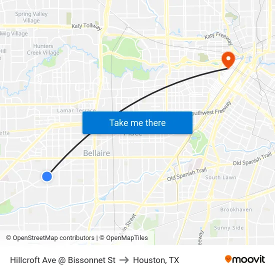 Hillcroft Ave @ Bissonnet St to Houston, TX map