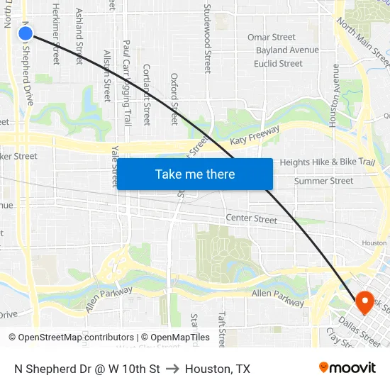 N Shepherd Dr @ W 10th St to Houston, TX map