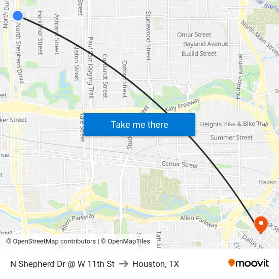 N Shepherd Dr @ W 11th St to Houston, TX map