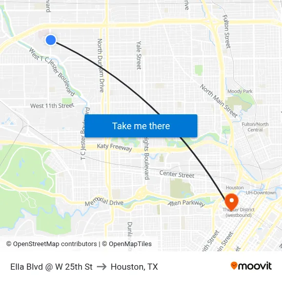 Ella Blvd @ W 25th St to Houston, TX map