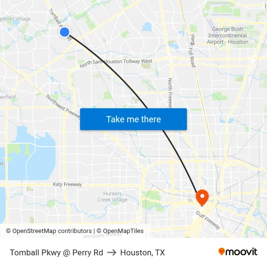 Tomball Pkwy @ Perry Rd to Houston, TX map