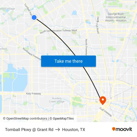 Tomball Pkwy @ Grant Rd to Houston, TX map