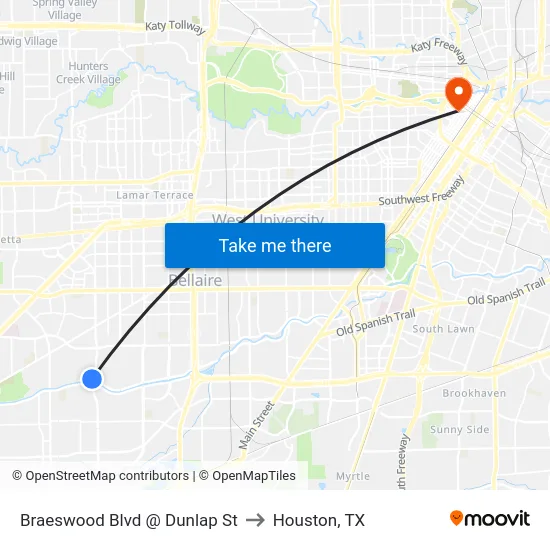 Braeswood Blvd @ Dunlap St to Houston, TX map