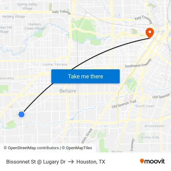 Bissonnet St @ Lugary Dr to Houston, TX map