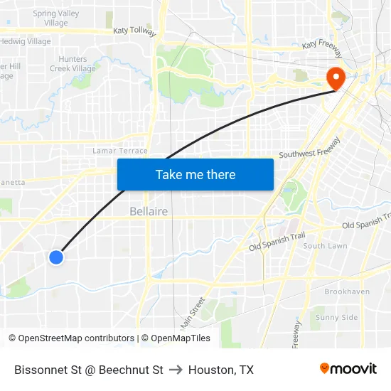 Bissonnet St @ Beechnut St to Houston, TX map