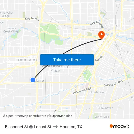 Bissonnet St @ Locust St to Houston, TX map