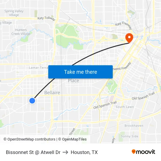 Bissonnet St @ Atwell Dr to Houston, TX map