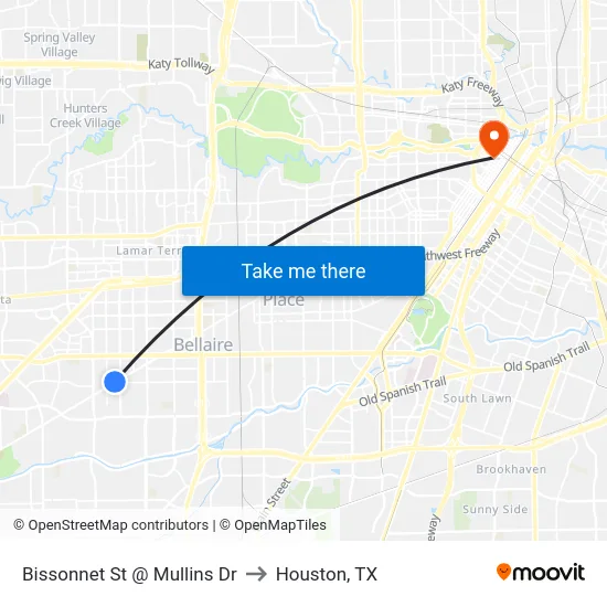 Bissonnet St @ Mullins Dr to Houston, TX map