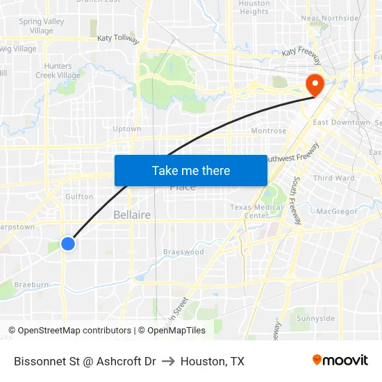 Bissonnet St @ Ashcroft Dr to Houston, TX map
