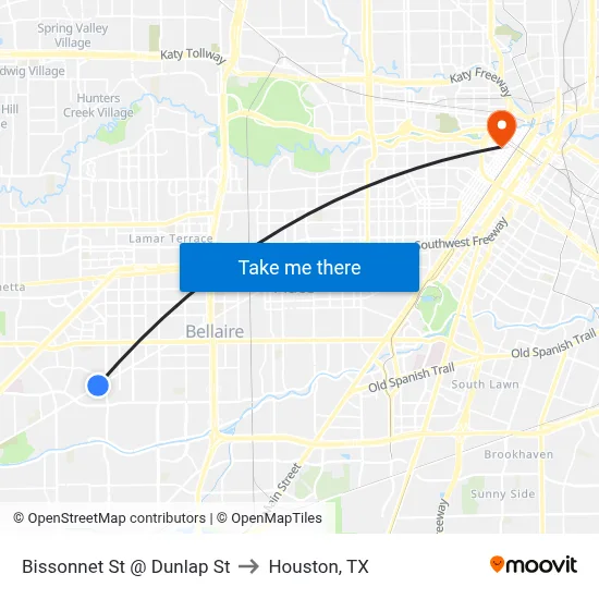 Bissonnet St @ Dunlap St to Houston, TX map
