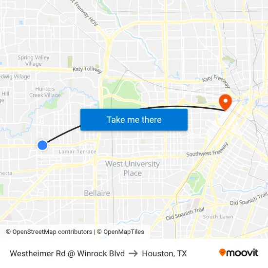 Westheimer Rd @ Winrock Blvd to Houston, TX map