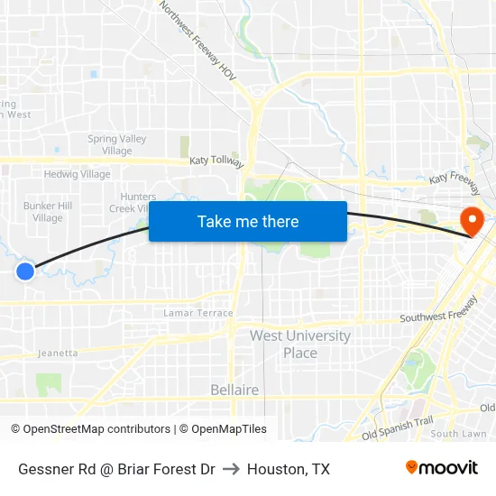 Gessner Rd @ Briar Forest Dr to Houston, TX map
