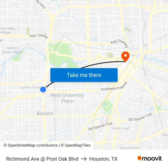 Richmond Ave @ Post Oak Blvd to Houston, TX map